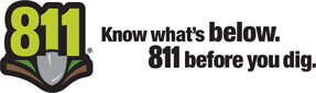 811 logo. Know what's below. 811 before you dig.