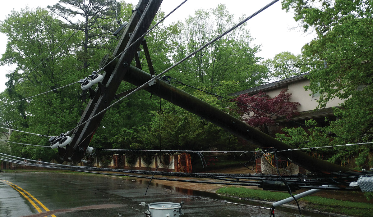 Down power lines in street