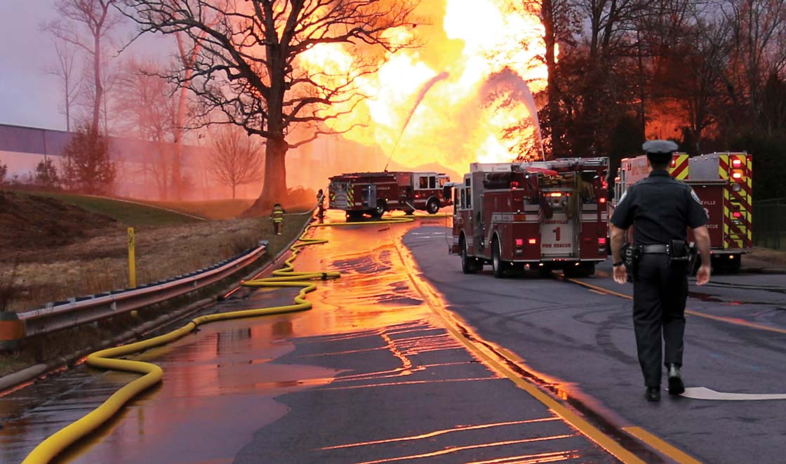 Site of gas explosion with first responders