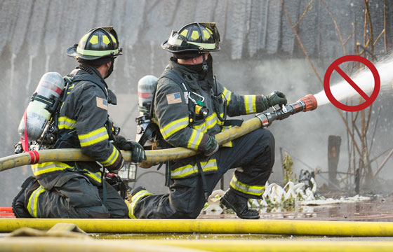 Firefighters incorrectly spraying water